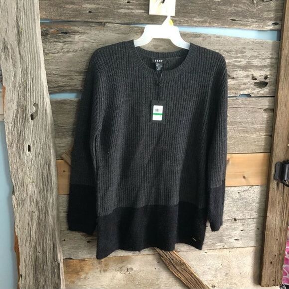 Dkny NWT Size Large Grey/Black Knit Sweater - Picture 1 of 6